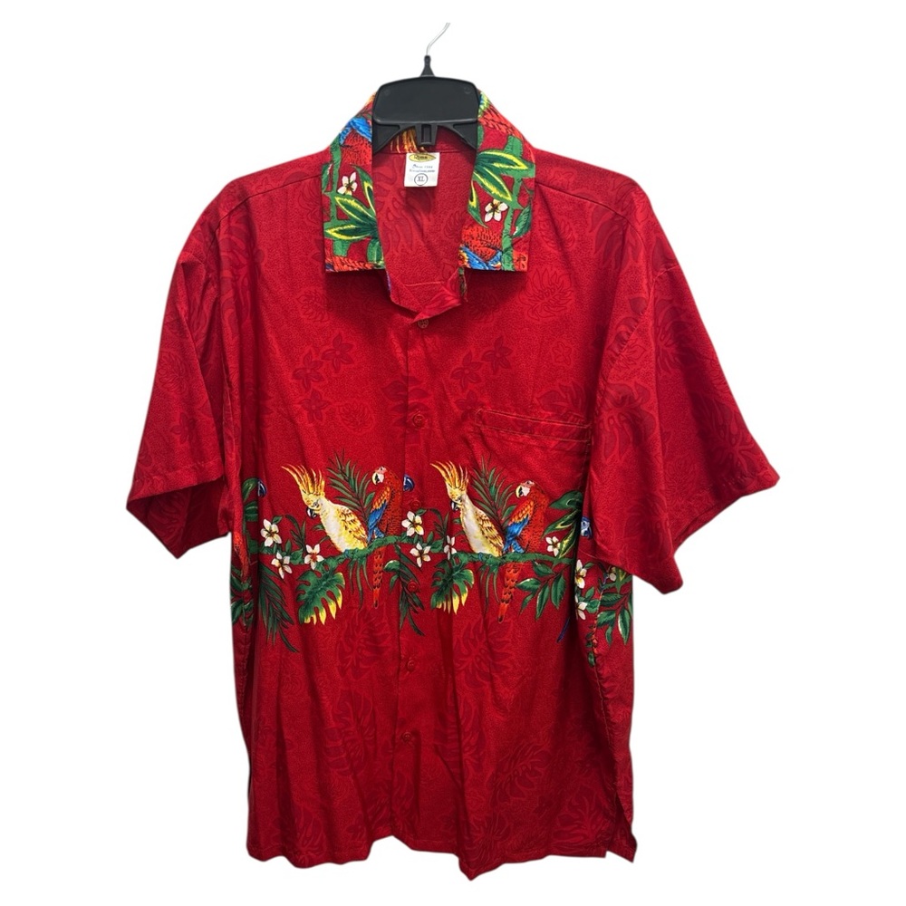 Men’s Hawaiian shirts XL Red Tropical Parrot Print Exelente condition - Picture 4 of 5